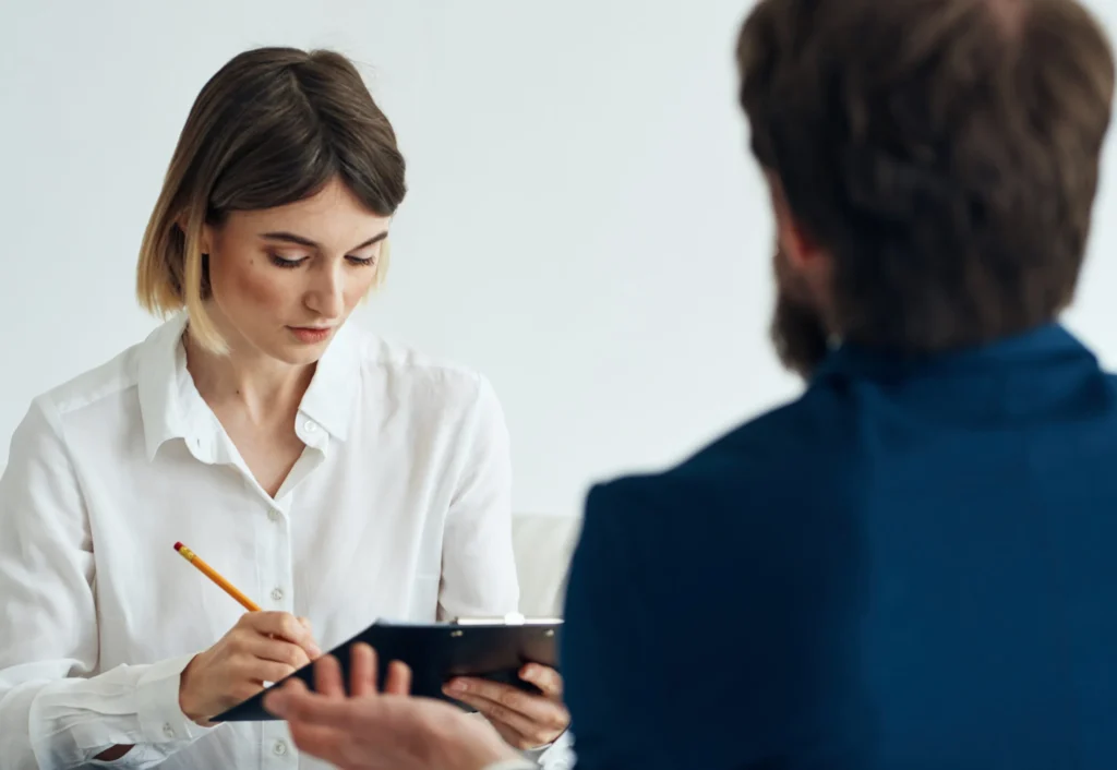 job resume woman and man suit documents communication people.